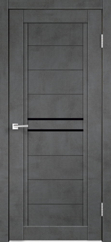 Дверное полотно Экошпон NEXT 2 600х1900 цвет Муар темно-серый стекло Лакобель черное