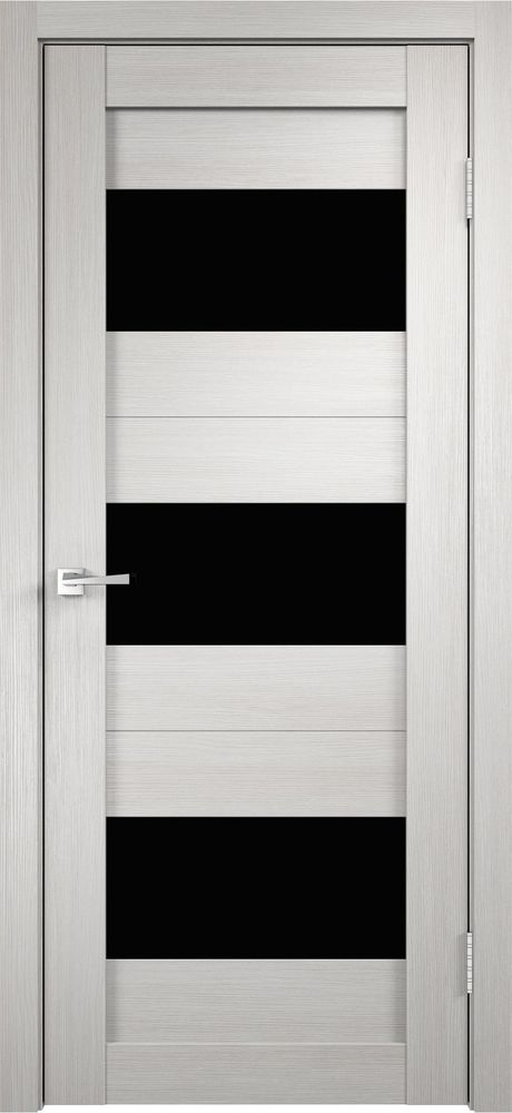 Дверное полотно Экошпон DUPLEX 5 600х2000 цвет Дуб белый стекло Лакобель черное