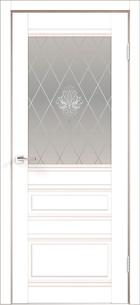 Дверное полотно Экошпон ЭМИЛИ со стеклом 800х2000 цвет Белый Эмалит стекло КРИСТАЛЛ серебро
