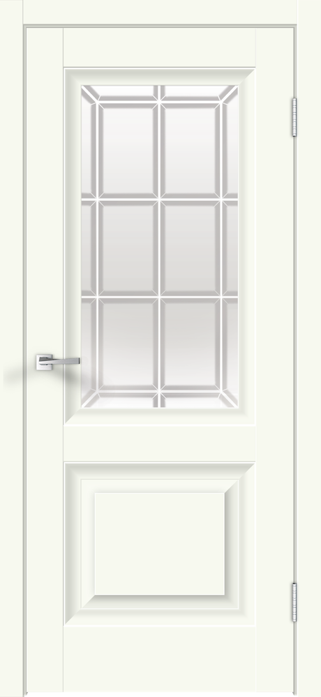 Дверное полотно Экошпон ALTO 8 600х2000 цвет Молочный Эмалит стекло Английская Решетка