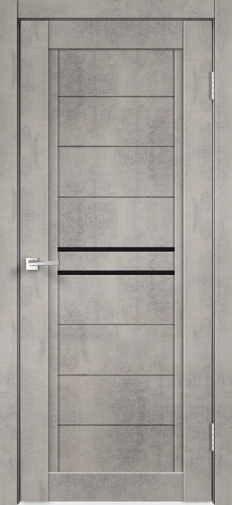 Дверное полотно Экошпон NEXT 2 900х2000 цвет Муар светло-серый стекло Лакобель черное