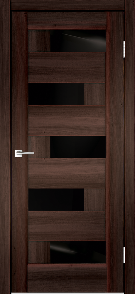 Дверное полотно Экошпон PREMIER 5 700х2000 цвет Орех Каштан стекло Лакобель черное