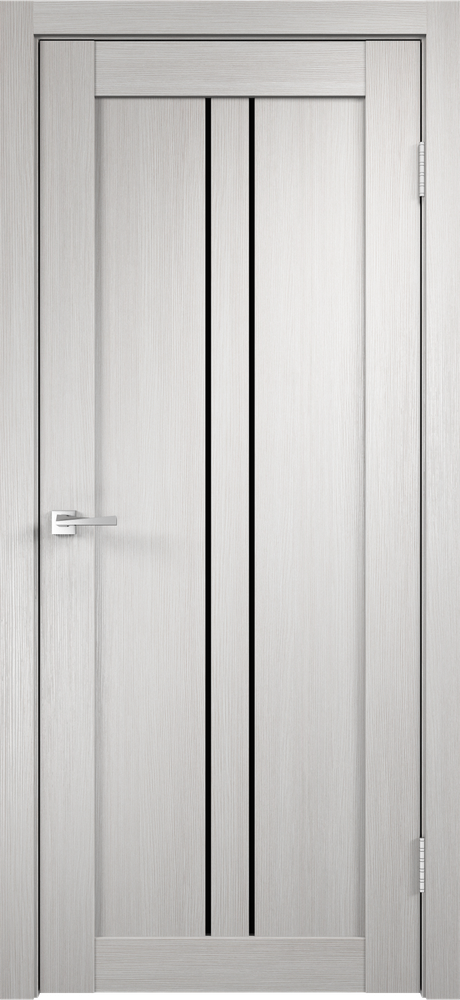 Дверное полотно Экошпон LINEA 2 900х2000 цвет Дуб белый стекло Лакобель черное