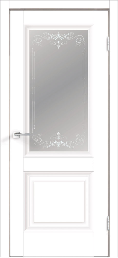Дверное полотно Экошпон ALTO 8 800х2000 цвет Белый Эмалит стекло Мателюкс, контур №3
