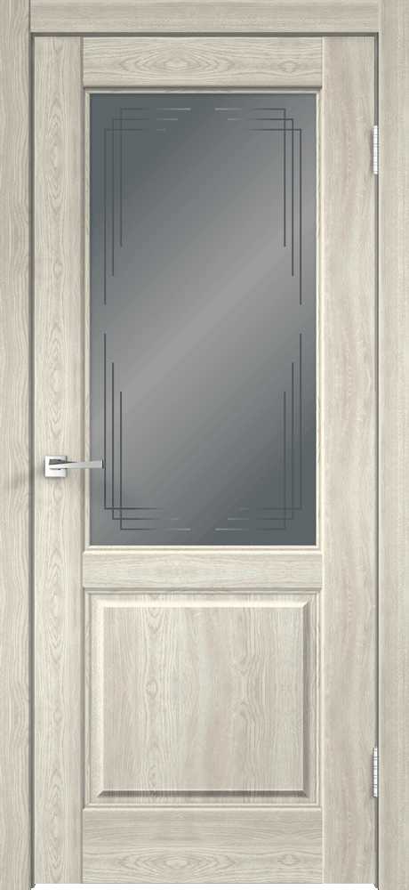 Дверное полотно Экошпон VILLA 2V 600х2000 цвет Дуб дымчатый стекло Грани Мателюкс Графит
